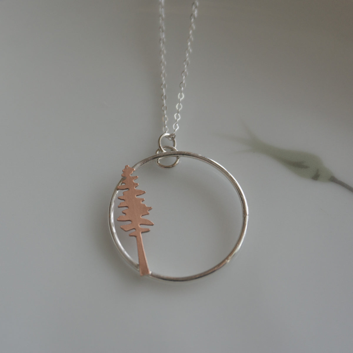 Mixed Metal Tree Hoop Necklace