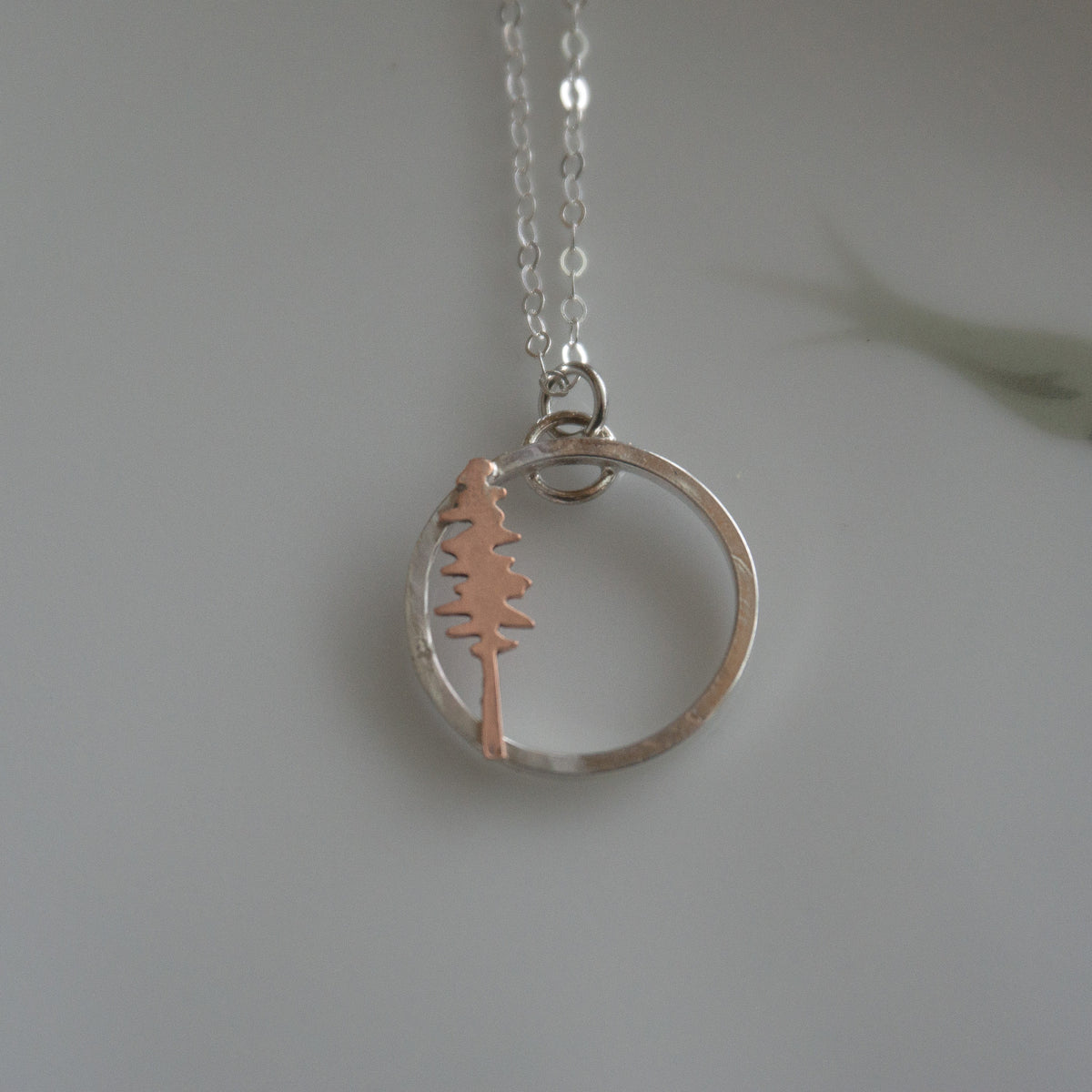 Mixed Metal Tree Hoop Necklace