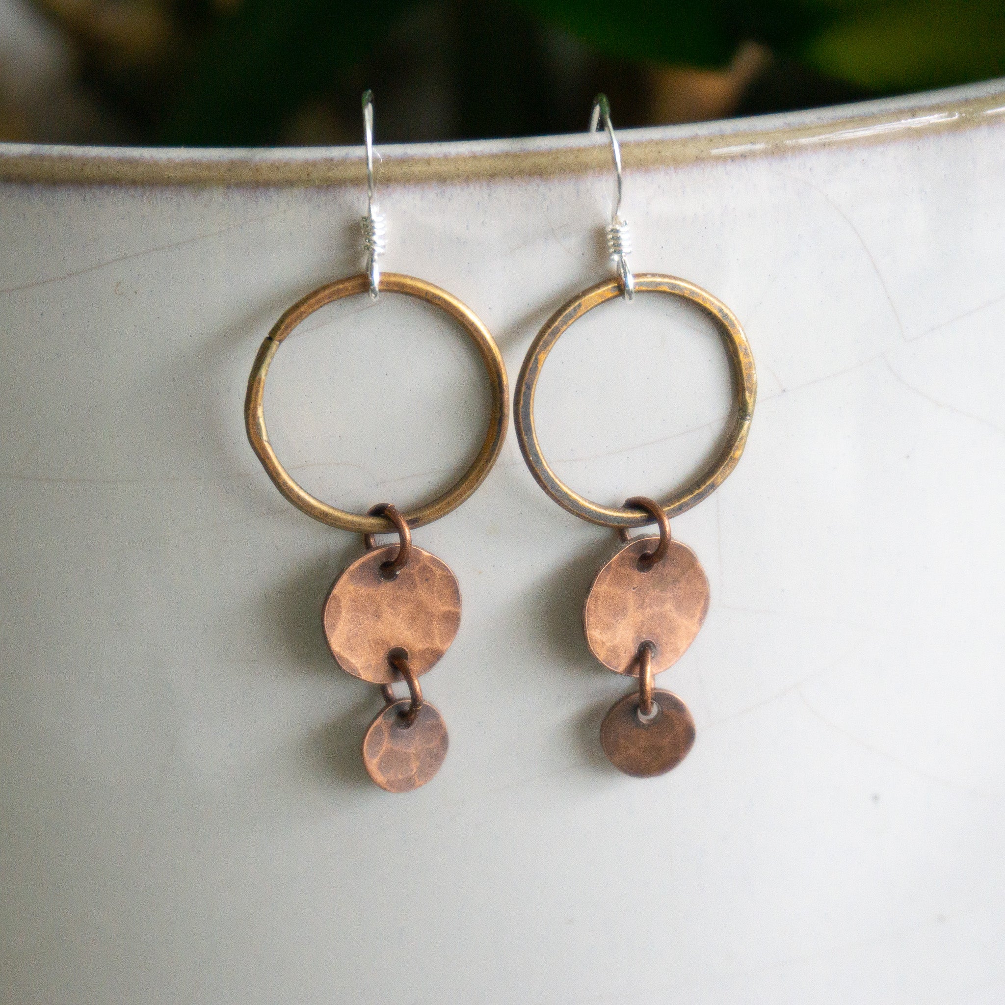 Buy Hammered Copper Silver and Gold Triple Hoop Earrings, Oval Hoop  Statement Earrings, Long Mixed Metals Gold Silver Copper Earrings Online in  India - Etsy