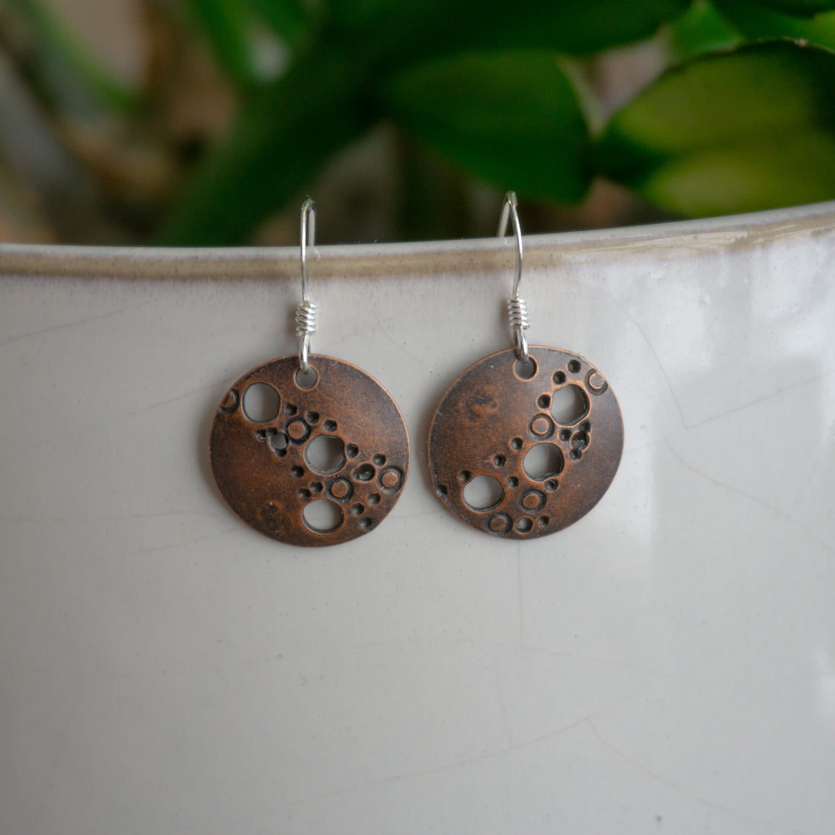 Moon Phase Round Copper Earrings
