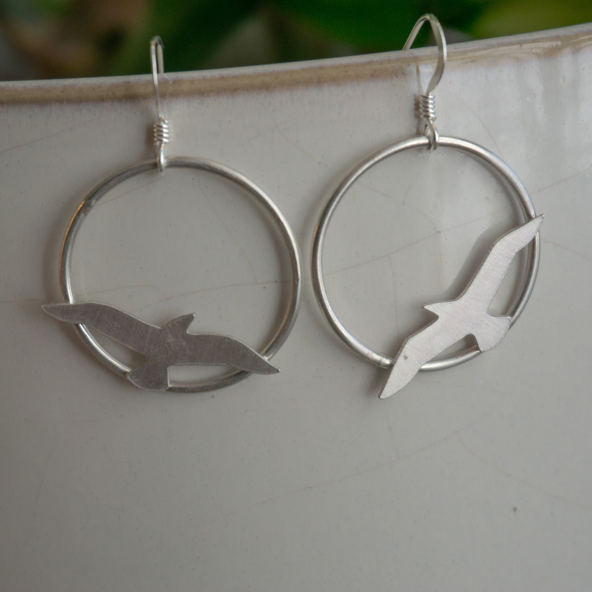 Sterling Silver Bird Hoop Earrings