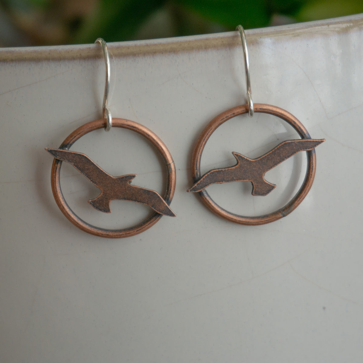 Copper Bird Hoop Earrings