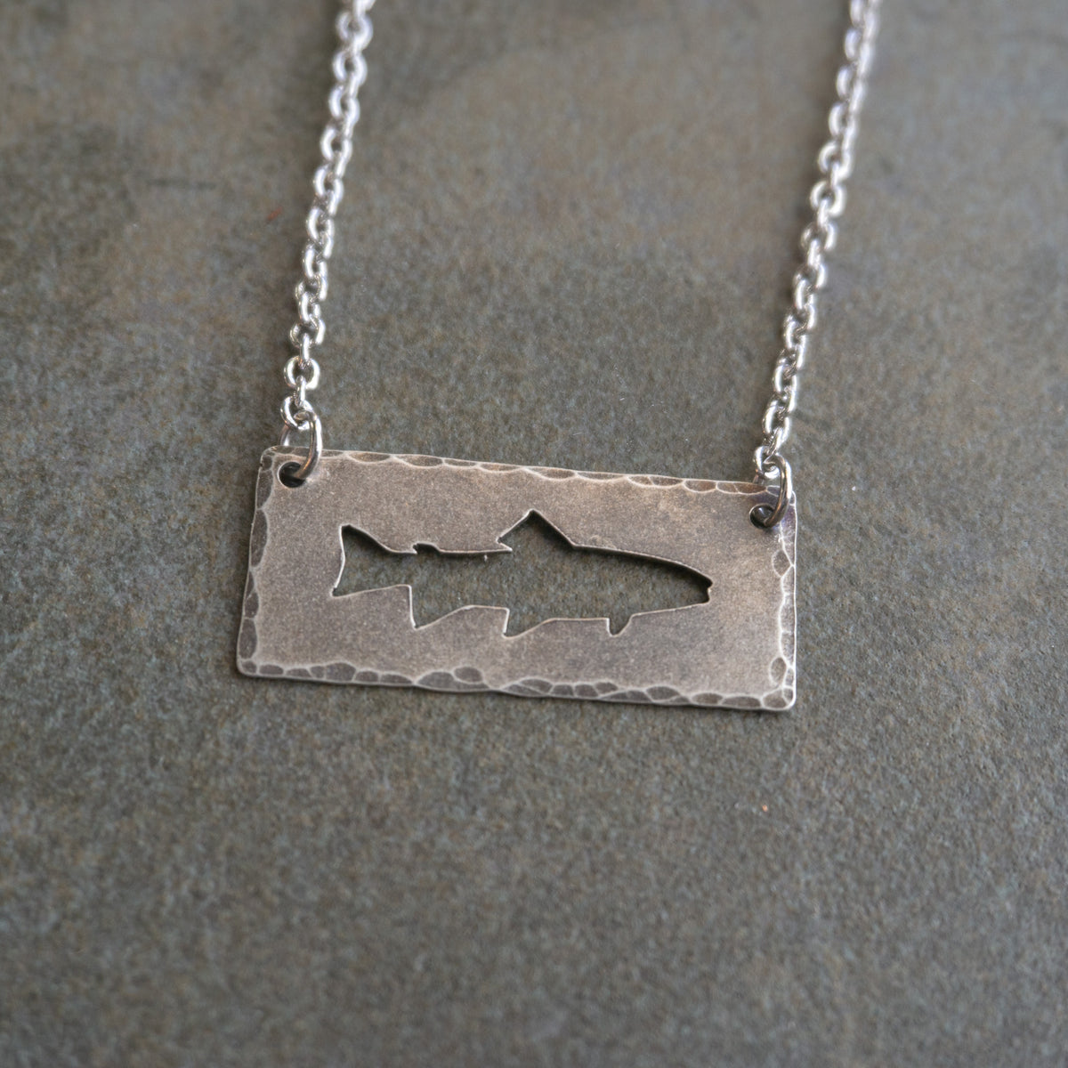 Cutout Sterling Silver Trout Necklace