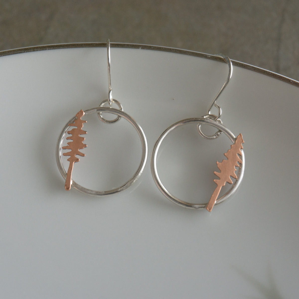 Mixed Metal Tree Hoop Earrings