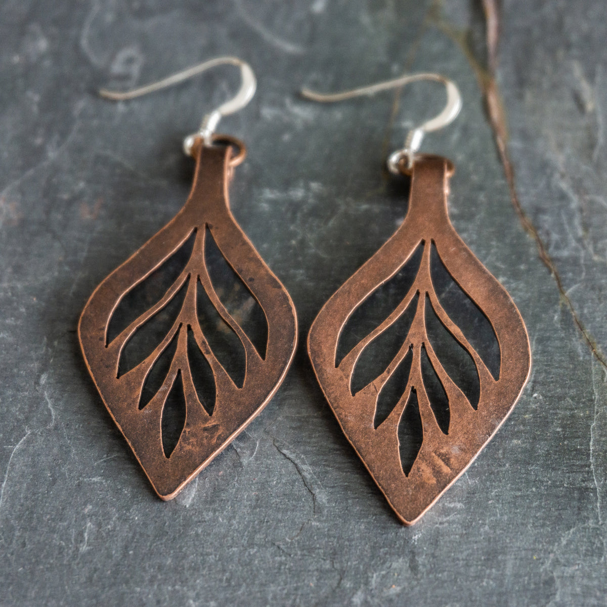Copper Leaf Drop Earrings