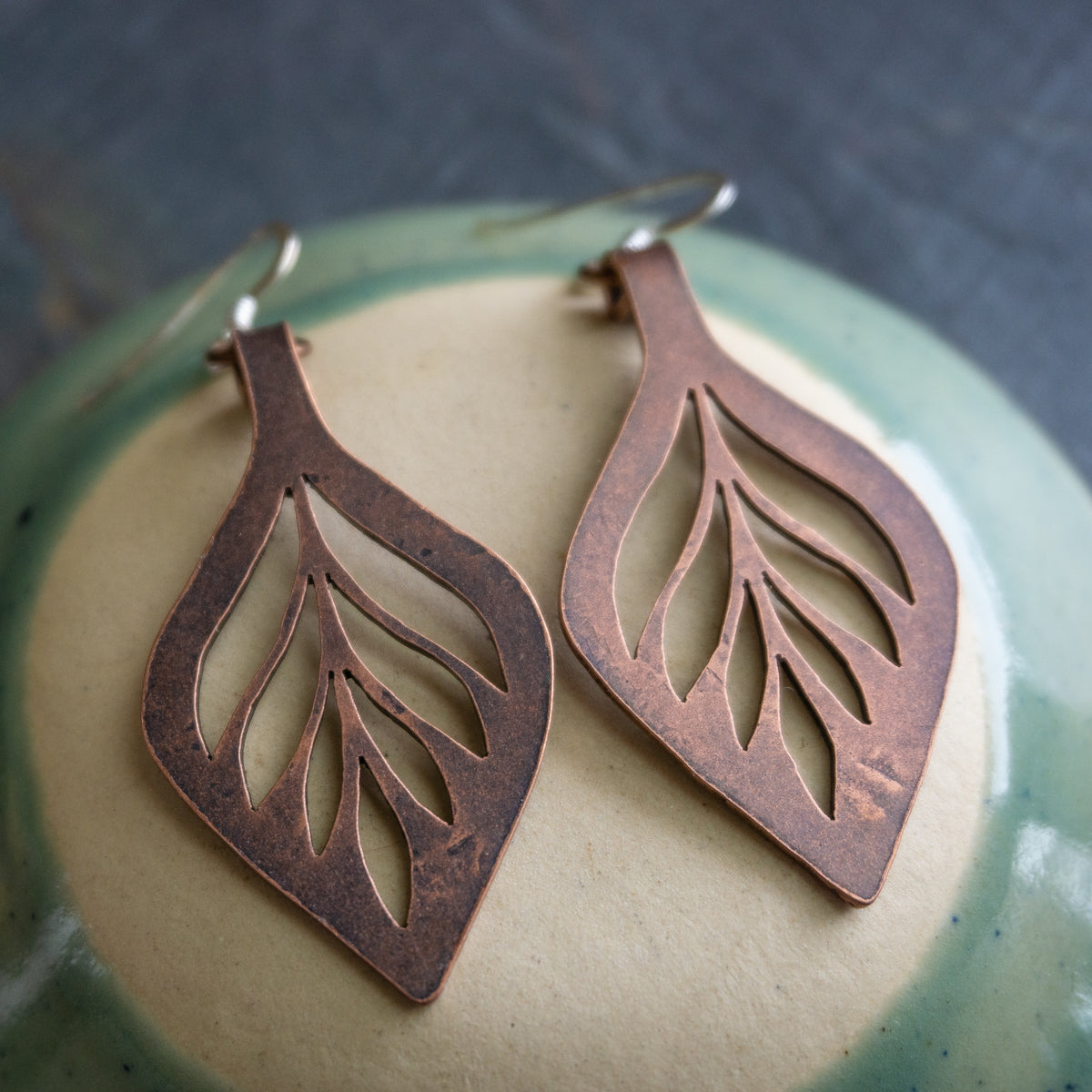 Copper Leaf Drop Earrings