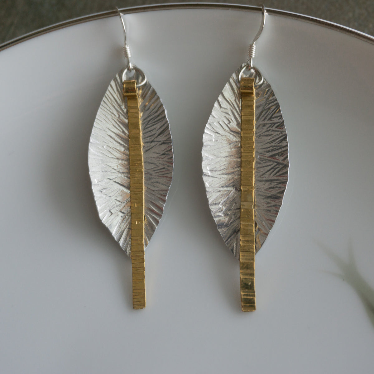 Wide Aluminum and Brass Feather Earrings