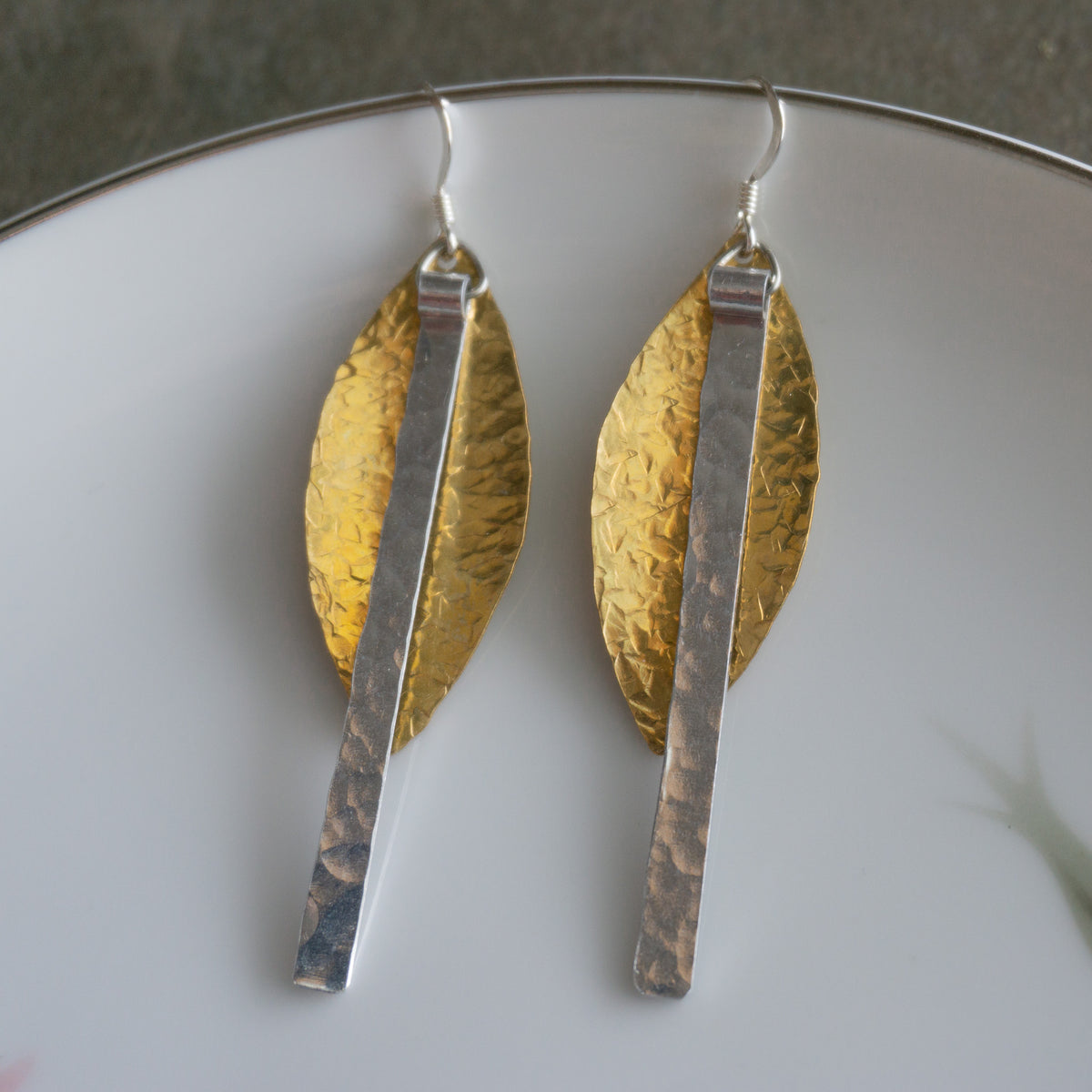 Wide Brass and Aluminum Feather Earrings