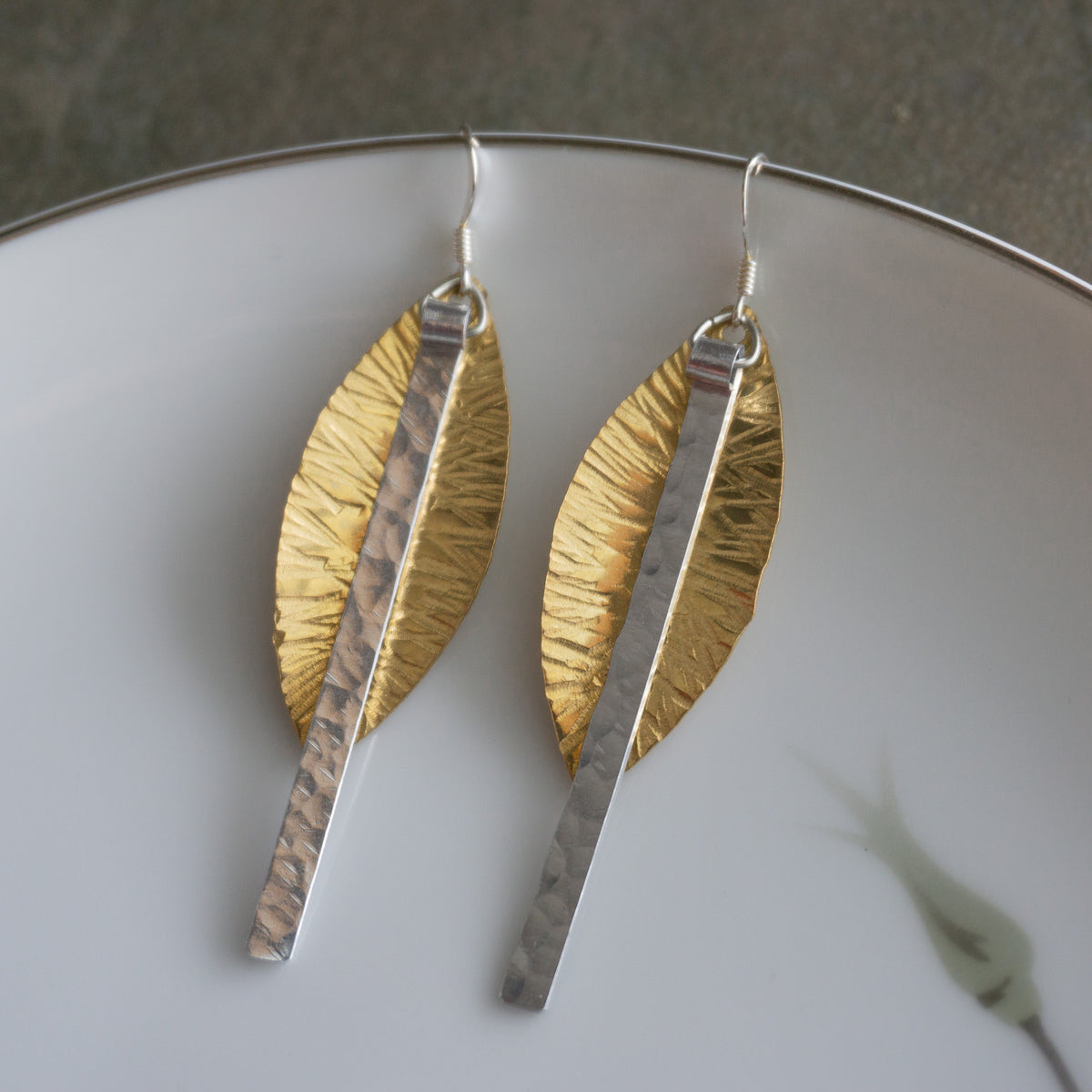 Wide Brass and Aluminum Feather Earrings