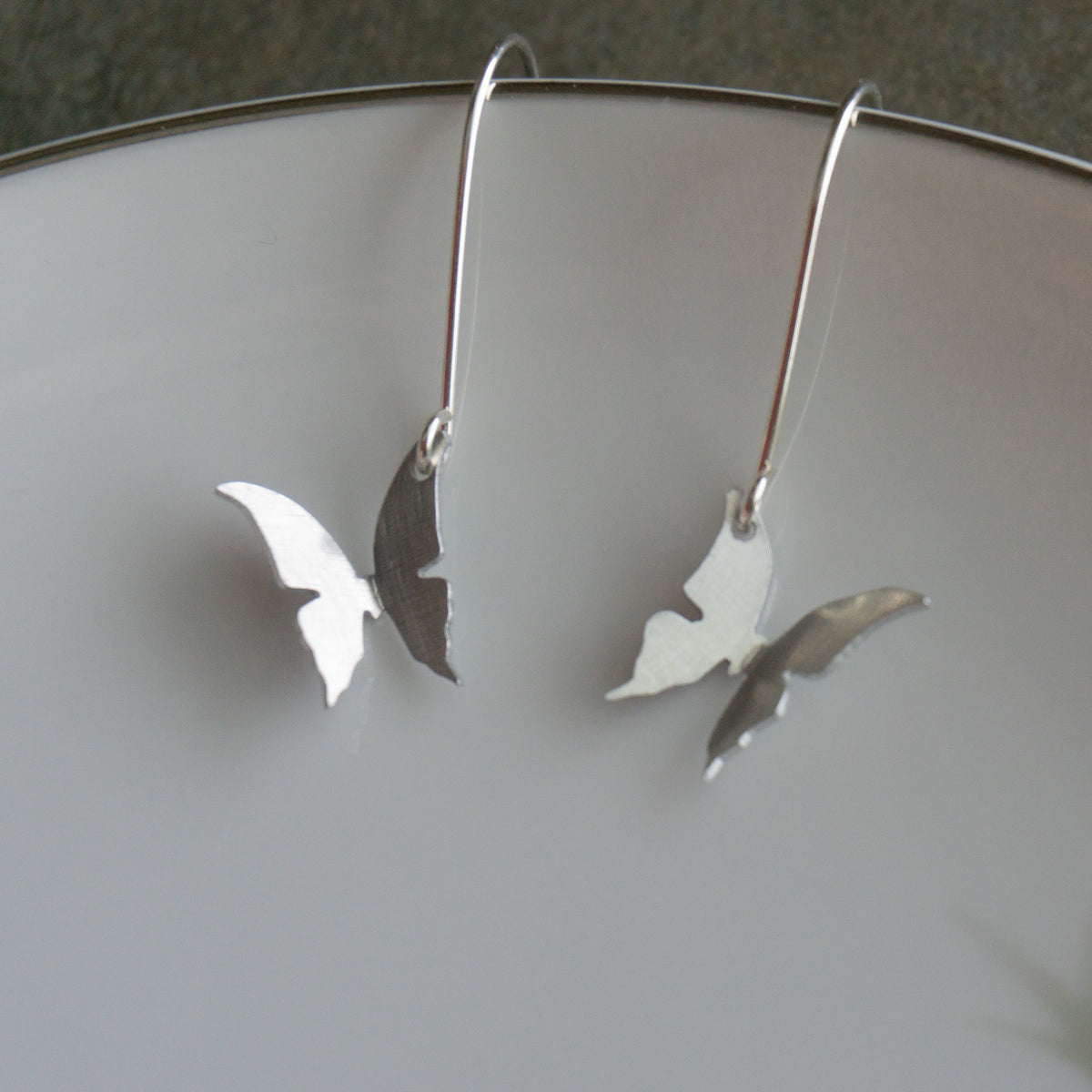 Small Brushed Aluminum Butterfly Drop Earrings